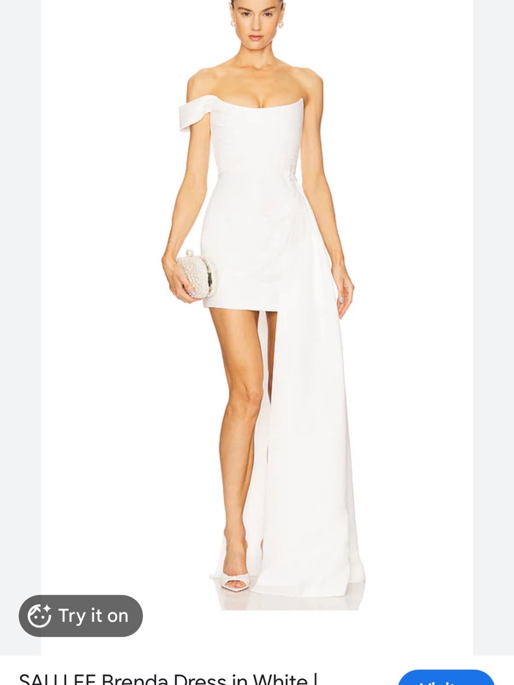 Brenda Asymmetrical Off-Shoulder White Mini Dress with Draped Train